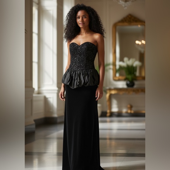 Jessica McClintock Dresses & Skirts - Jessica McClintock Vintage Black Strapless Gown